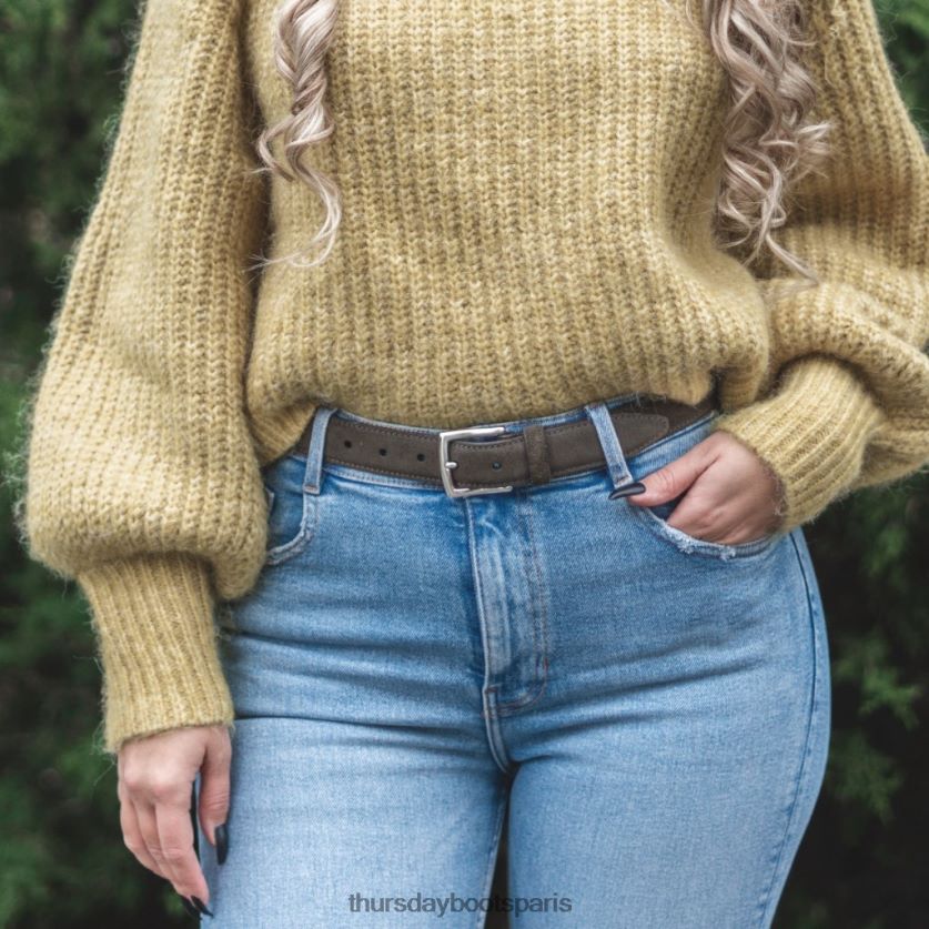 accessoires FX48NR470 femmes daim olive foncé Thursday Boots ceinture en cuir classique